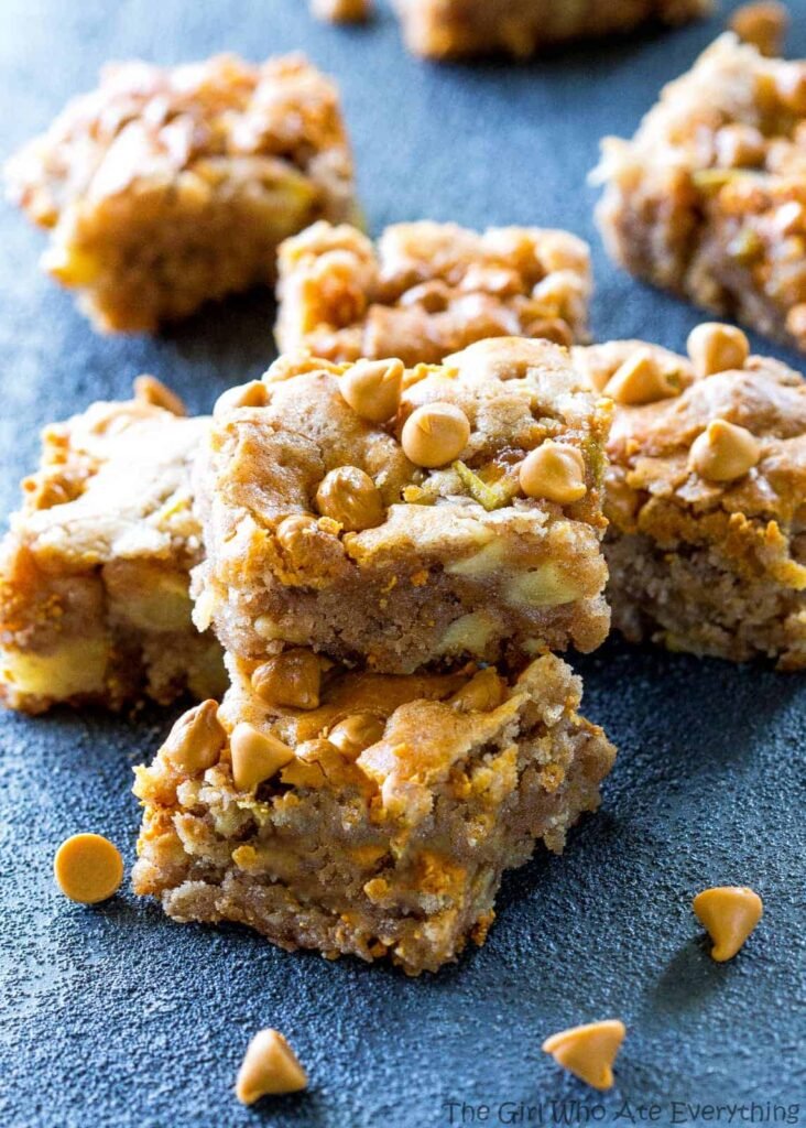 Apple snack squares with walnuts and butterscotch chips