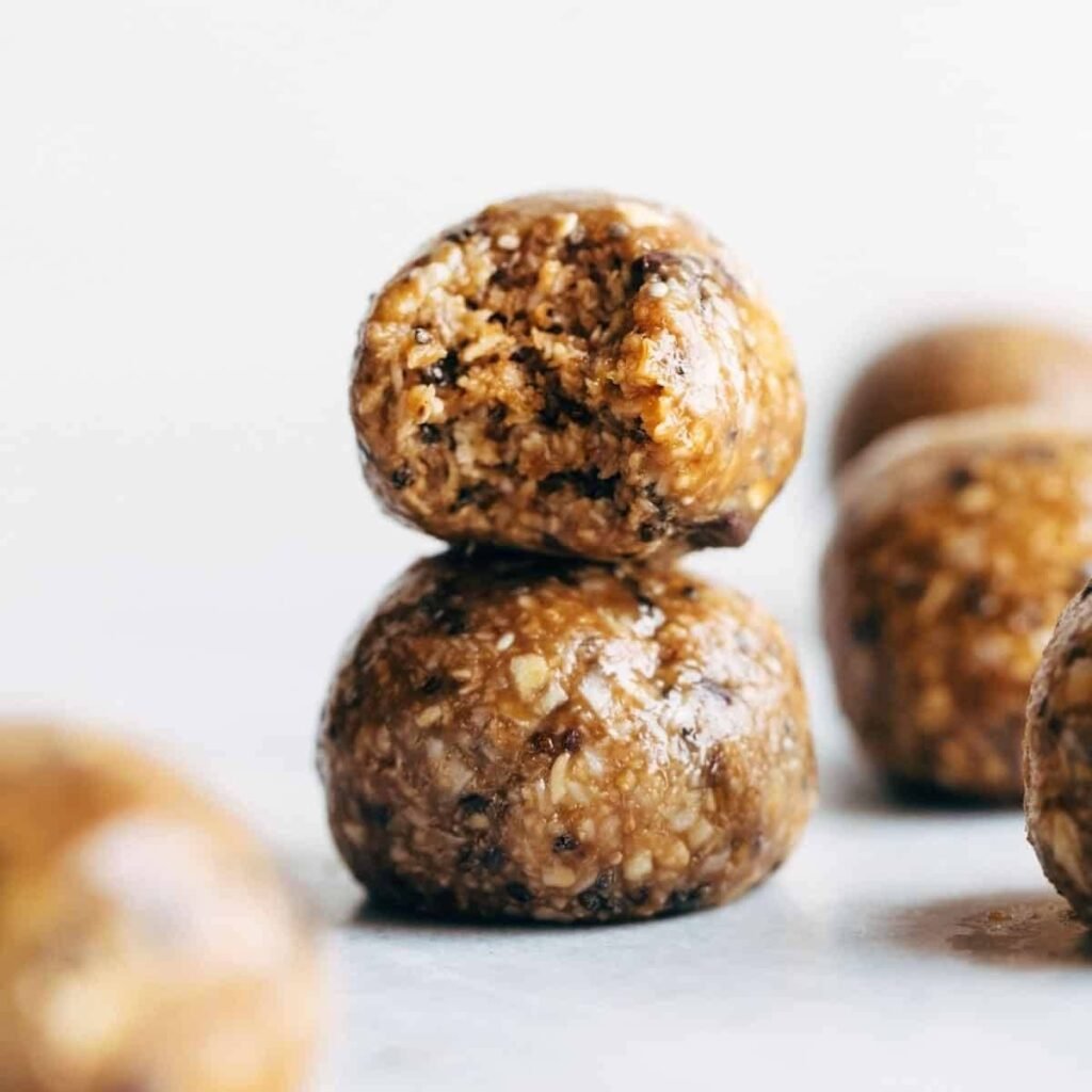 Cookie dough energy bites with oats, coconut and chocolate chips