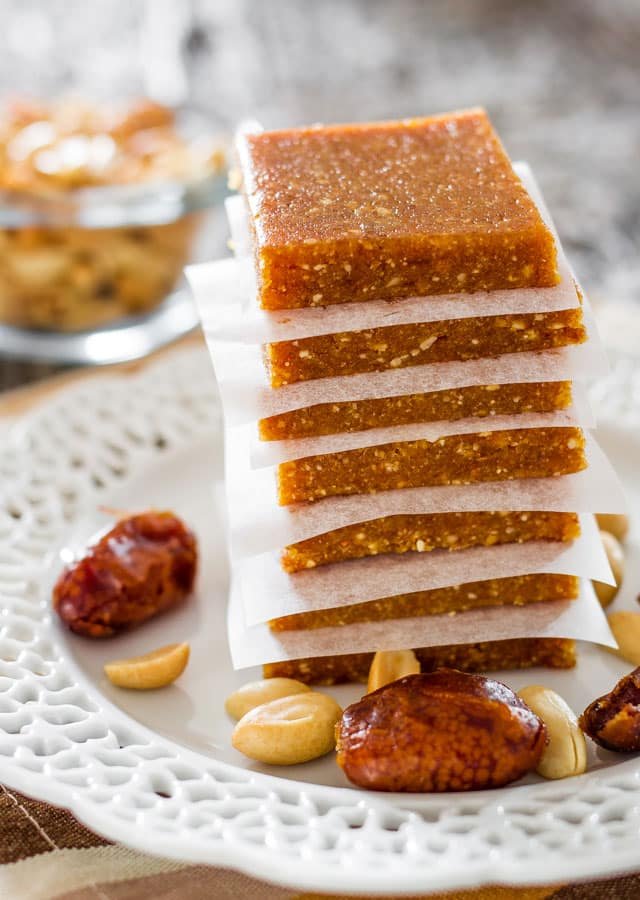 Healthy energy bars made with peanuts, dates and apricots