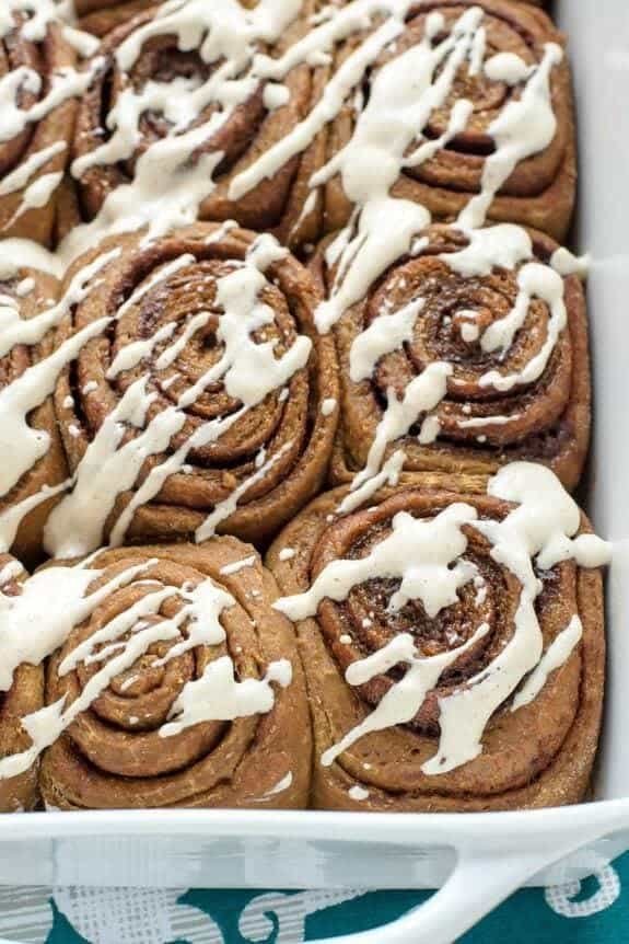 Gingerbread cinnamon rolls with cream cheese frosting