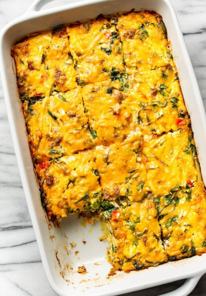 Cheesy sausage and hash brown breakfast casserole