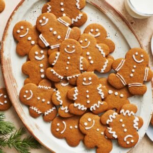 Gingerbread cookies decorated with white icing