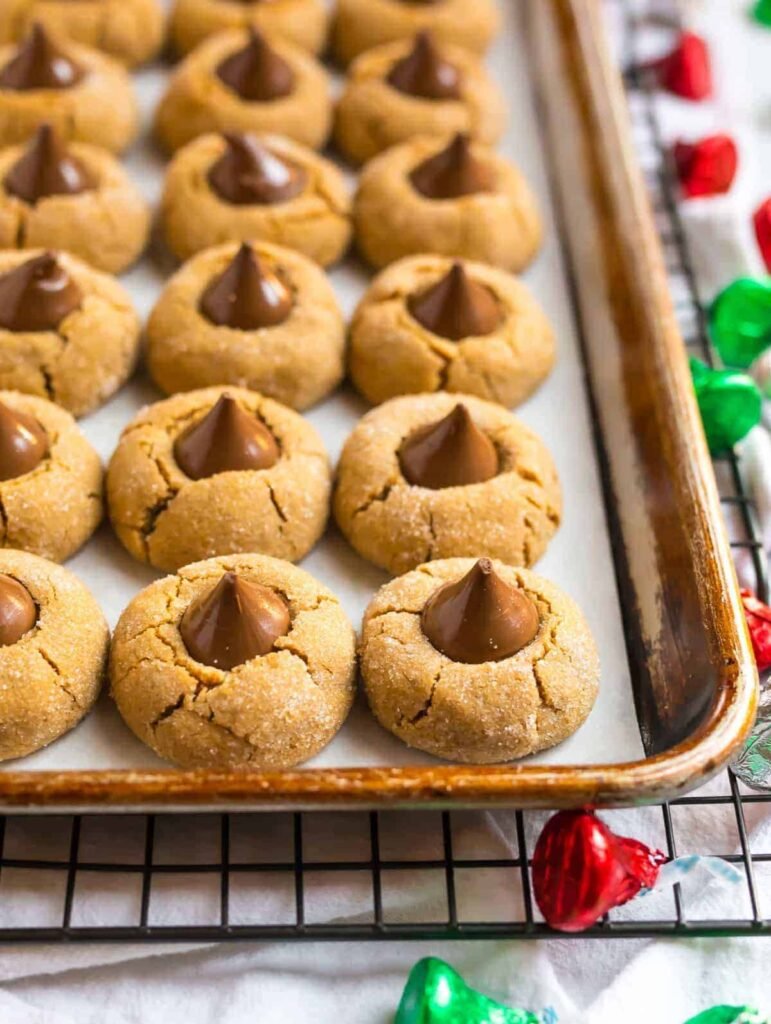 Peanut butter blossom cookies with chocolate kisses