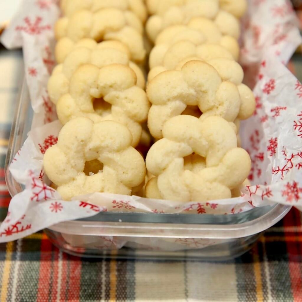 Spritz cookies with festive sprinkles