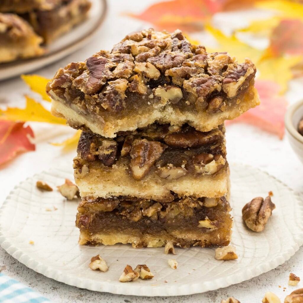 Pecan pie bars on a shortbread crust