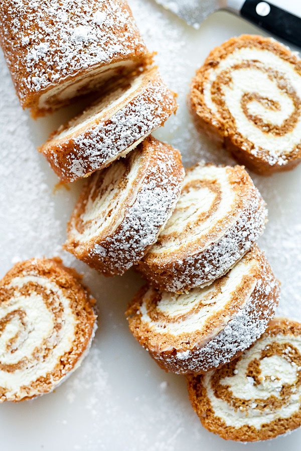 Pumpkin roll with cream cheese filling