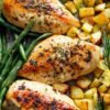 Sheet pan garlic herb butter chicken with potatoes and green beans