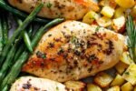 Sheet pan garlic herb butter chicken with potatoes and green beans