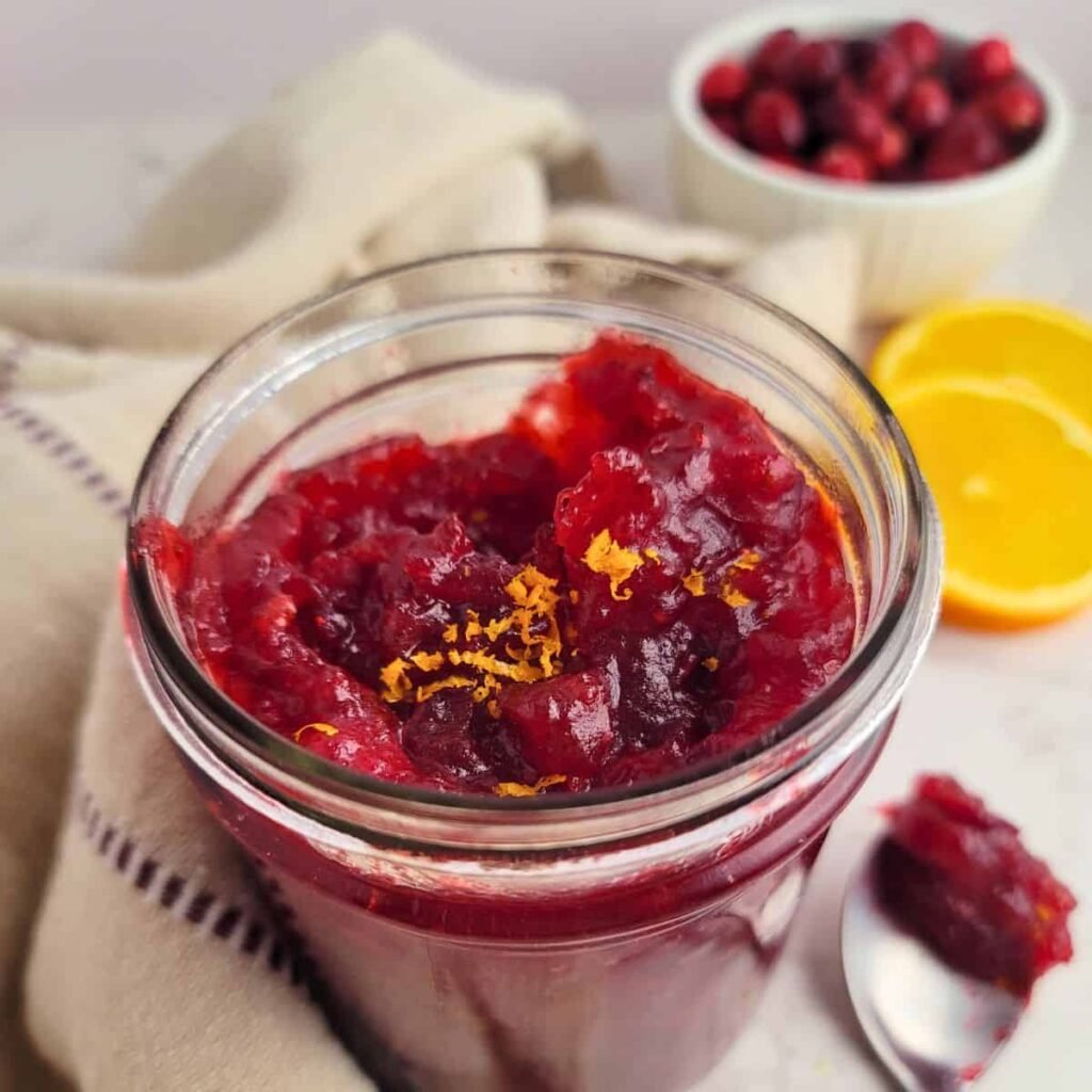 Homemade cranberry sauce in a bowl
