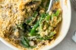 Green bean casserole from scratch with a crispy breadcrumb topping